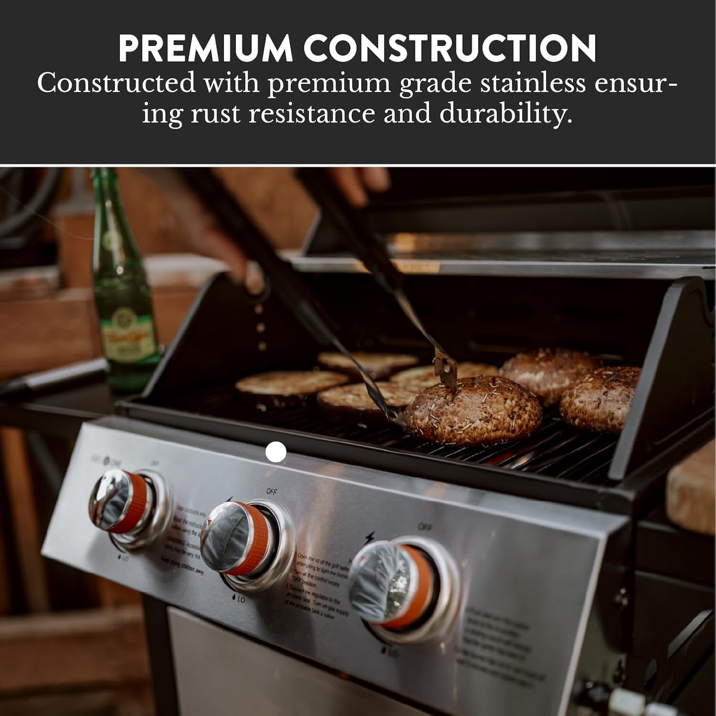 Gasone GP-1030S One 3 Burner Stainless Steel– Outdoor Cabinet Style with Wheels-High-Temperature Paint Coating Gas BBQ Grill – Elegant and Luxurious Design, Black
