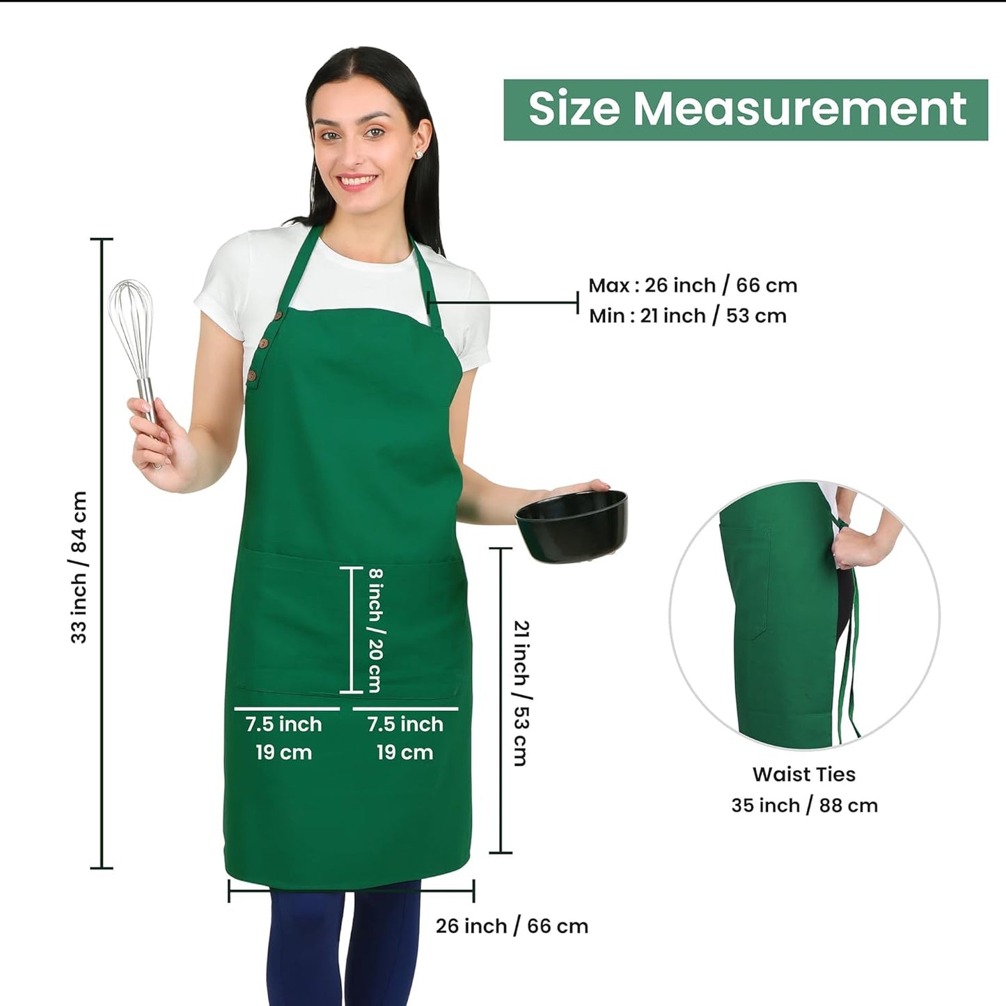 Kitchen Apron Cotton Waterdrop Resistant with Adjustable Aprons for Women with Pockets 8 Color Option Cooking