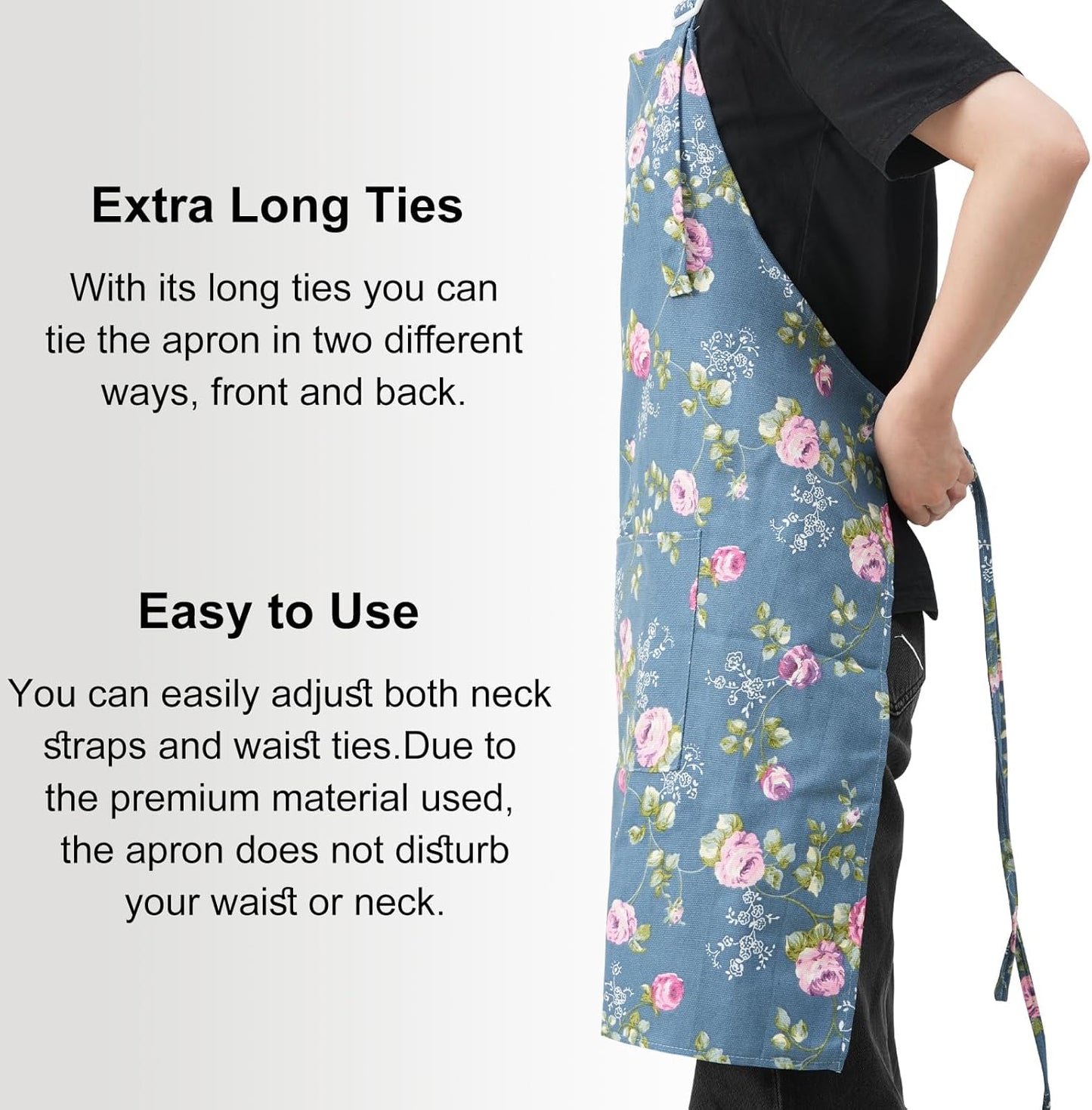 DILLMAN Aprons for Women with Pockets Cotton Linen Cooking Kitchen Baking Soft Durable Floral Gardening Apron