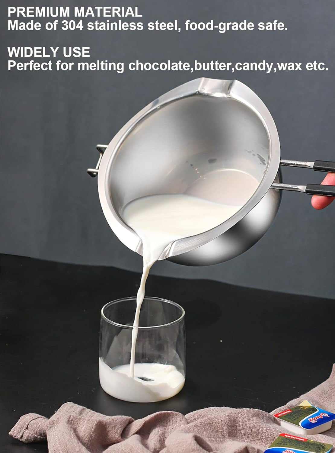 Double Boiler Pot 1200ML/1.1QT, Stainless Steel Chocolate Melting Pot for Melting Chocolate, Candy, Candle, Soap, Wax
