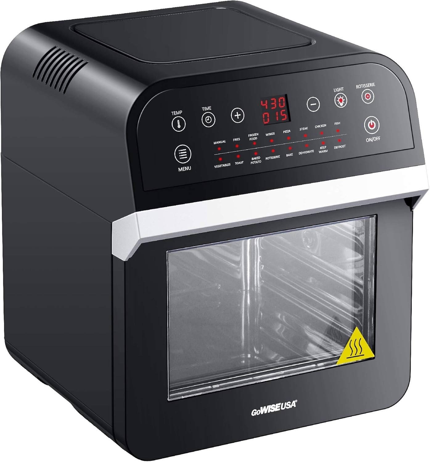 Gowise USA GW44800-O Deluxe 12.7-Quarts 15-In-1 Electric Air Fryer Oven with Rotisserie and Dehydrator + 50 Recipes QT, Black/Silver