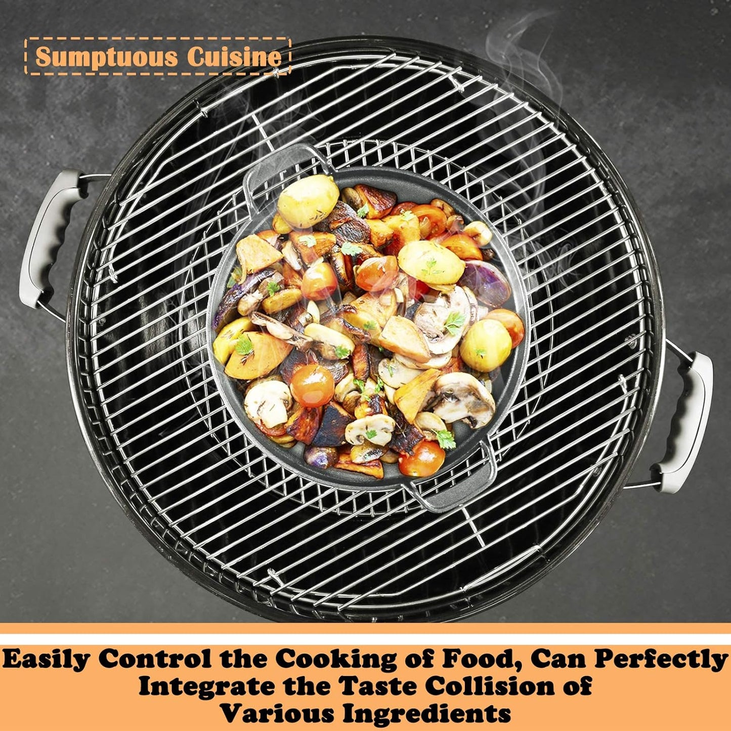 Hisencn 7421 Gourmet BBQ System Griddle for Weber 22 1/2 Inch Charcoal Grill, Cast Iron 12" Griddle Pan for Weber Original Kettle Premium 22.5'' Smokers, Performer Premium Grill