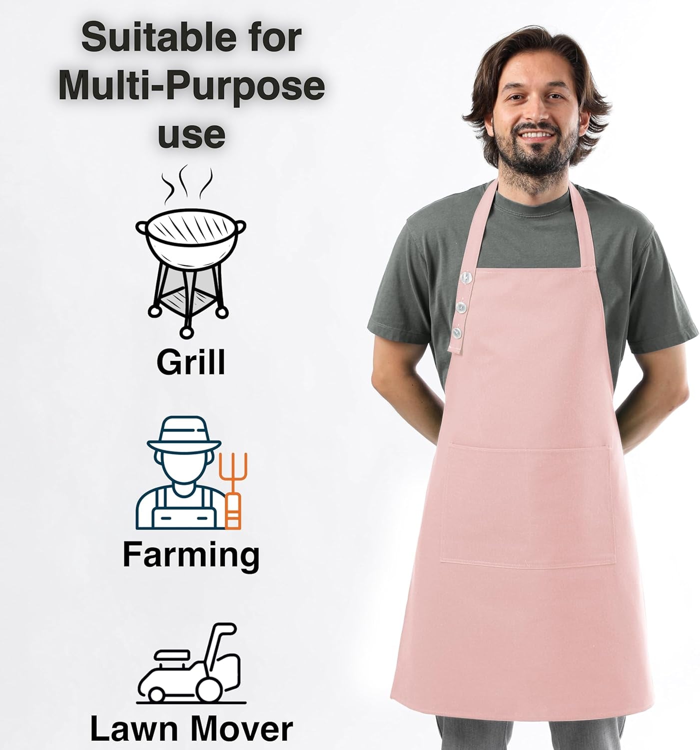 TOSHE Kitchen Apron Waterdrop Resistant Cotton Apron with Adjustable Aprons for Women with Pockets 10 Color Option Cooking Powder Pink Apron (Powder Pink)