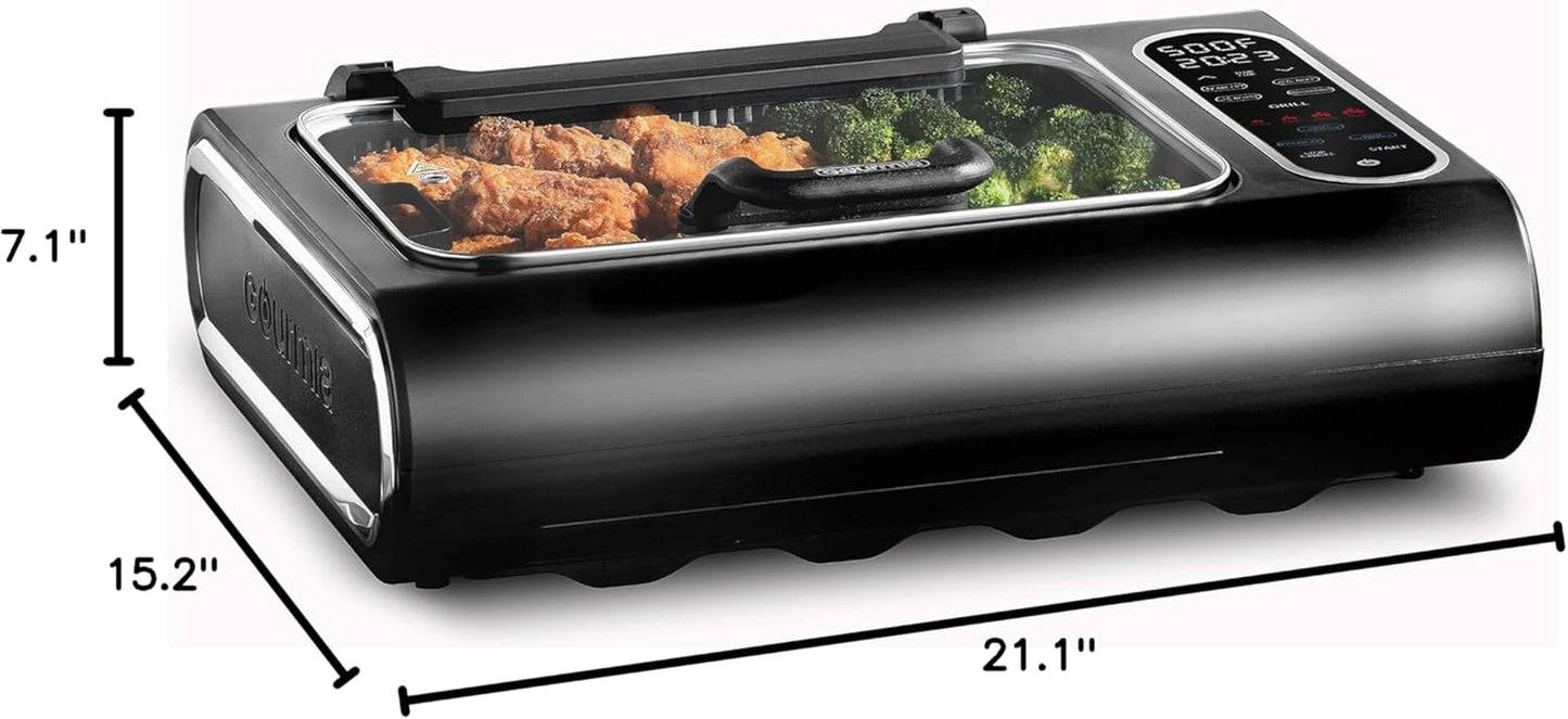 Gourmia Smokeless Indoor Grill & Air Fryer Raclette Grill with Smoke Extracting Technology for Indoor Grill Extra-Large Nonstick Cooking Electric Grill Indoor Korean BBQ Style 6 Quart Foodstation™