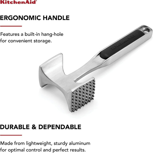 Kitchenaid Gourmet Multi Sided Meat Tenderizer for Pounding Meats, Nuts, Shellfish, Ect, Hang Hole for Easy Storage, Hand Wash, One Size, Black