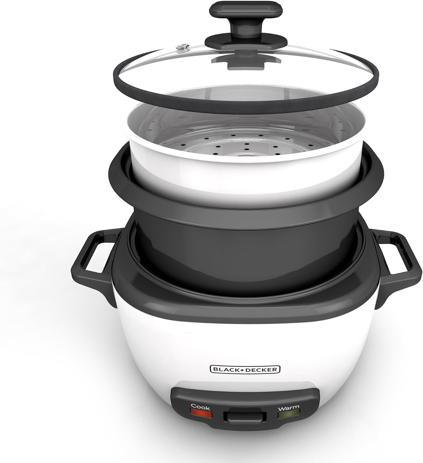 BLACK+DECKER Rice Cooker 28 Cups Cooked (14 Cups Uncooked) with Steaming Basket, Removable Non-Stick Bowl, White