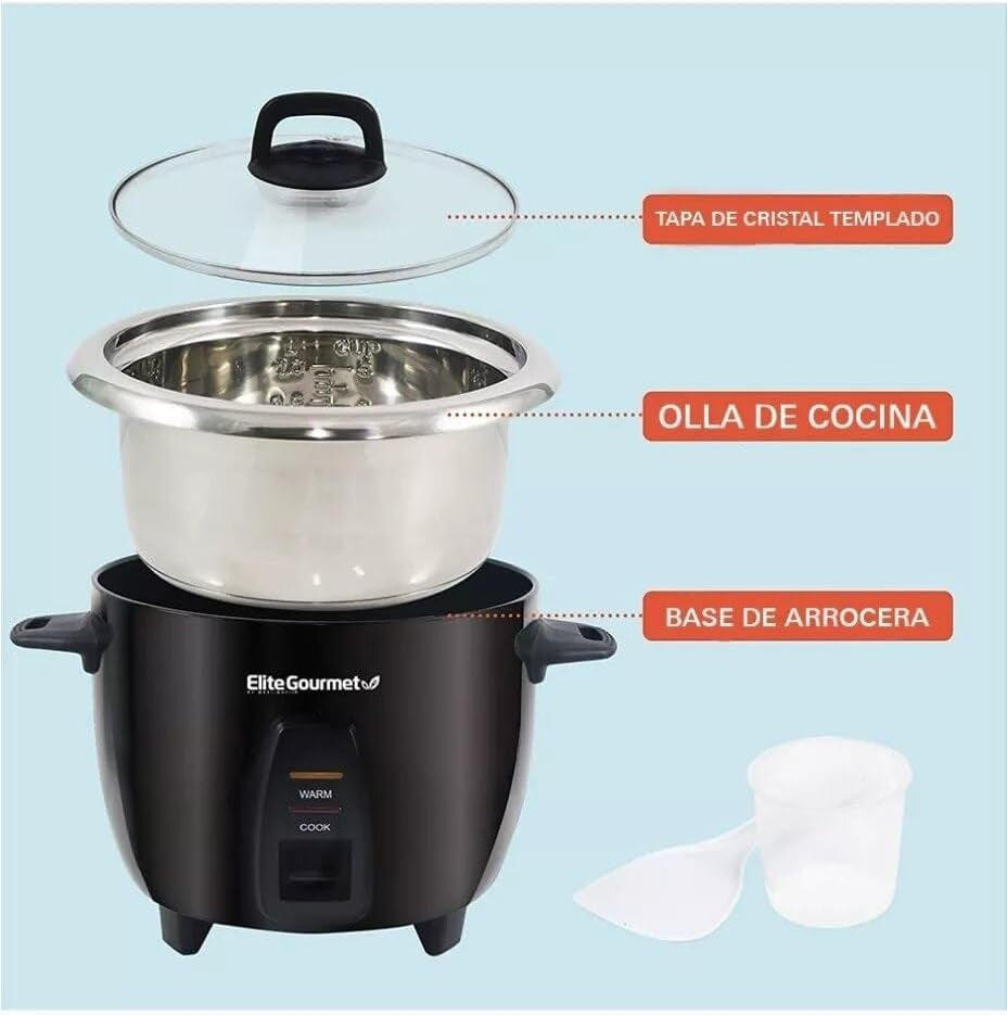 Elite Gourmet ERC2010B Electric Rice Cooker with Stainless Steel Inner Pot Makes Soups, Stews, Porridge'S, Grains and Cereals, 10 Cups Cooked (5 Cups Uncooked), Black