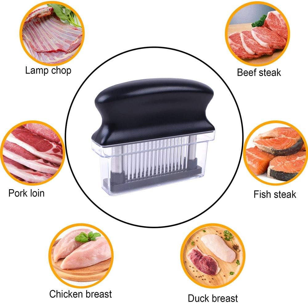 Meat Tenderizer with 48 Stainless Steel Ultra Sharp Needle Blades Heavy Duty Cooking Machine for Tenderizing Beef, Turkey, Chicken, Steak, Veal, Pork, Fish Etc