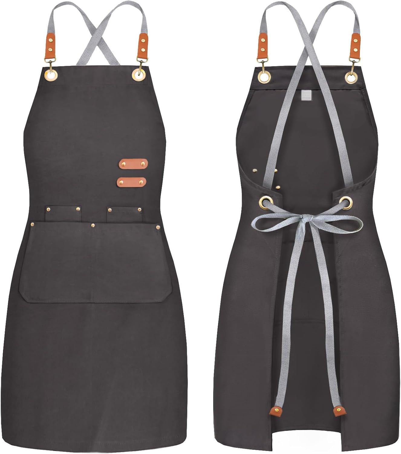 Chef Canvas Apron for Men Women,Cross Back Kitchen Bib Apron with 4 Pockets,For Cooking Hairstylist Work