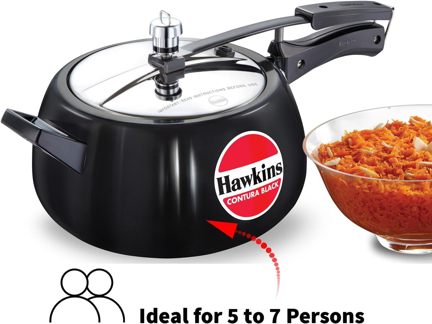 Hawkins Contura Black Pressure Cooker, 5 Litre, Black (CB50)