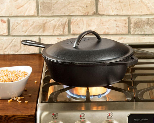 Lodge Pre-Seasoned 2-In-1 Cast Iron Combo Cooker - 3.2 Quart Deep Pot Cooker + 10.25 Inch Frying Pan - Use in the Oven, on the Stove, Grill, or over a Campfire - Use to Sear, Sauté, Broil, Fry- Black