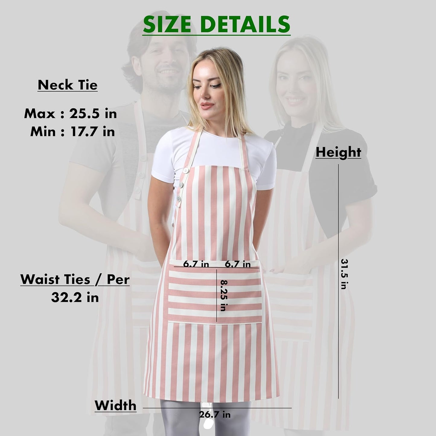 Kitchen Apron Waterdrop Resistant Cotton Apron with Adjustable Aprons for Women with Pockets Cooking Apron Chef Apron for Men (1, Powder Pink)