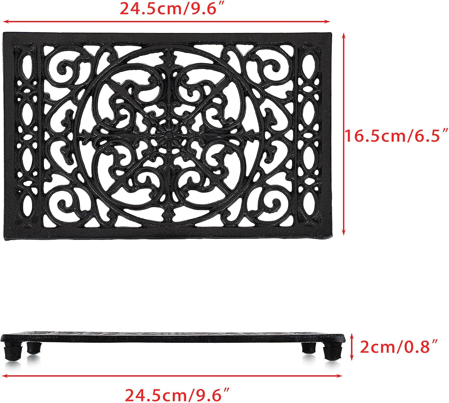 Sumnacon 2Pcs Rectangle Cast Iron Trivet - Heat Resistant Iron Trivet for Hot Dish Pot Pan Plate Teapot, Rustic Cast Iron Hot Dish Plate Holder for Kitchen Dining Table Countertop Cooktop