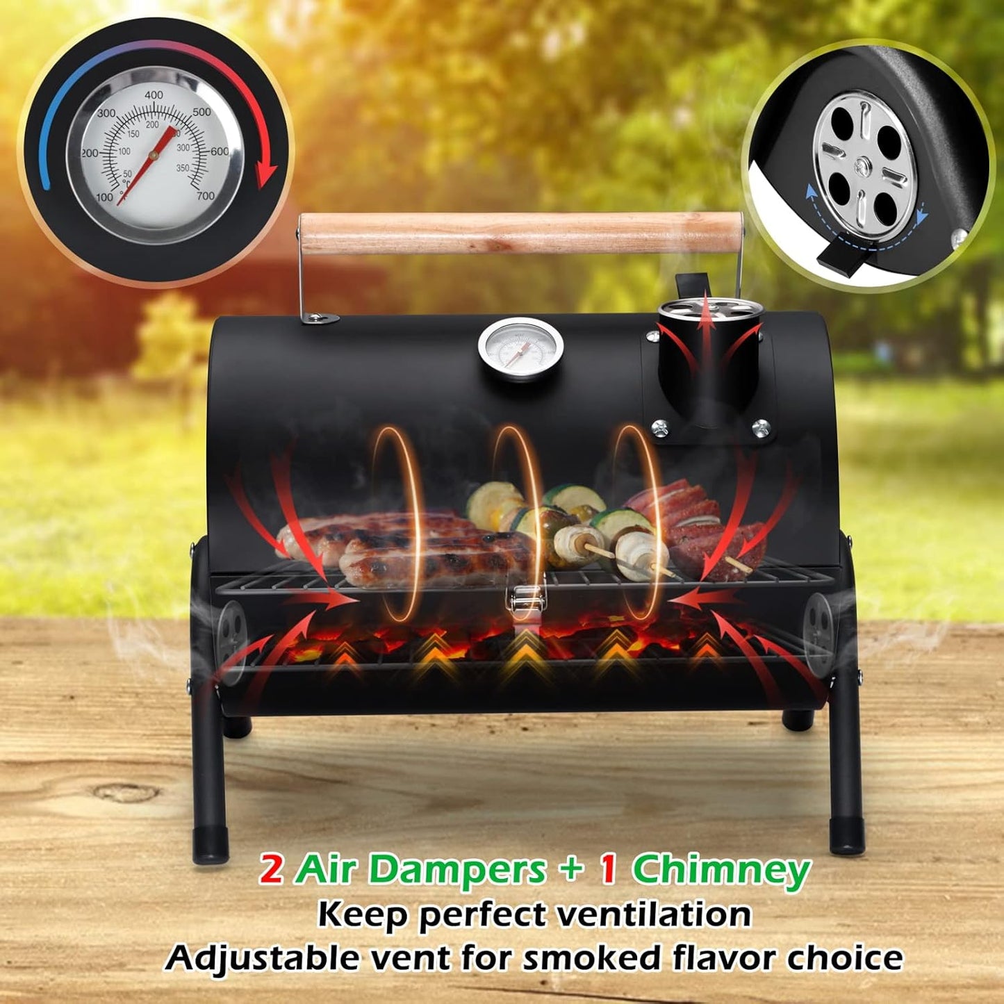 Portable Charcoal Grill Set of 9, Hasteel Small Compact BBQ Grill, Mini Folding Outdoor Grill with Chimney, Tabletop Grill & Grilling Accessories for Barbecue Camping Picnic, Screwdriver & Thermometer