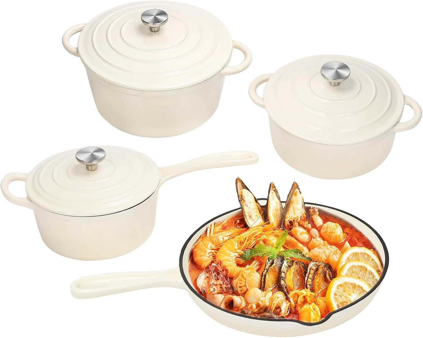 1 Piece Random Nonstick Enameled Cast Iron Pan/Pot (4 Styles: 10.25" Skillet/2Qt Saucepan/2.8Qt/4.8Qt Dutch Oven) – Healthy round Pot for Sourdough Bread Baking on All Stovetops, Mystery Cookware Box