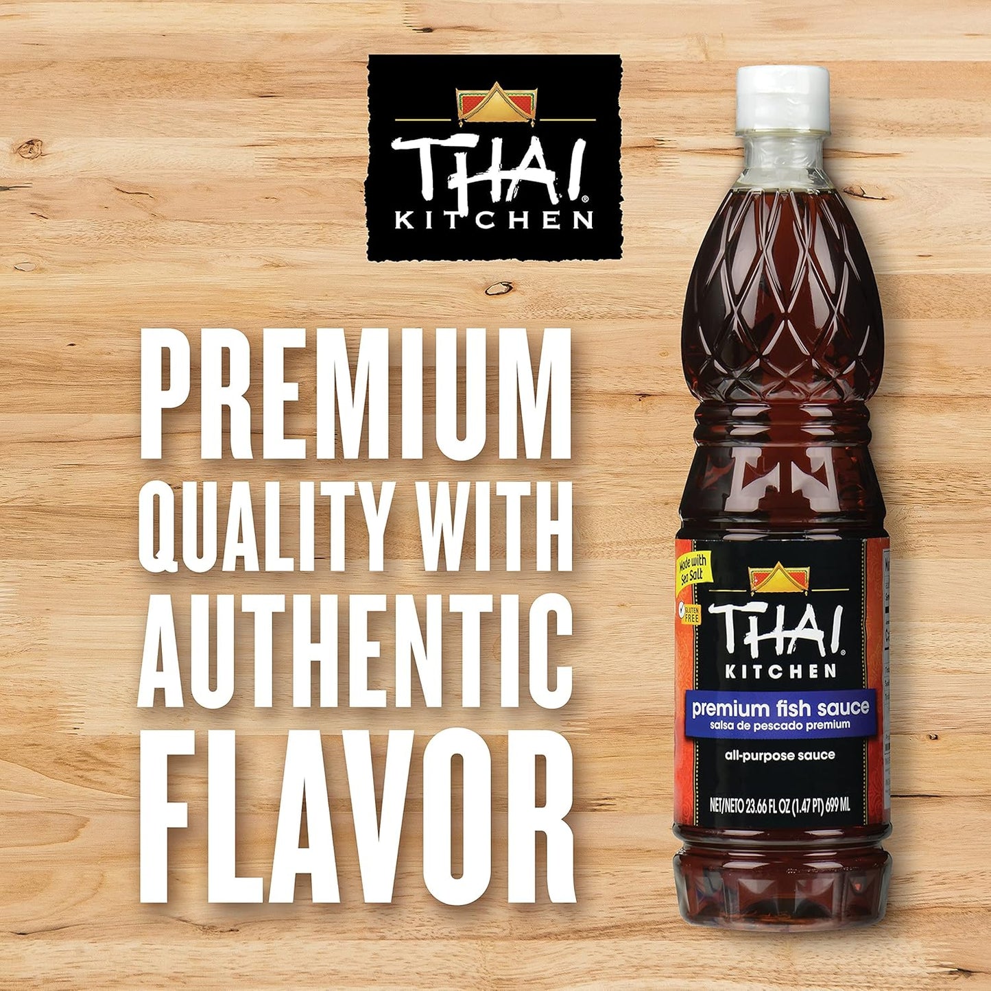 Thai Kitchen Premium Fish Sauce, 23.66 Fl Oz - One 23.66 Fluid Ounce Bottle of Fish Sauce Crafted for Dressings and Marinades for a Sweet, Tangy and Spicy Flavor