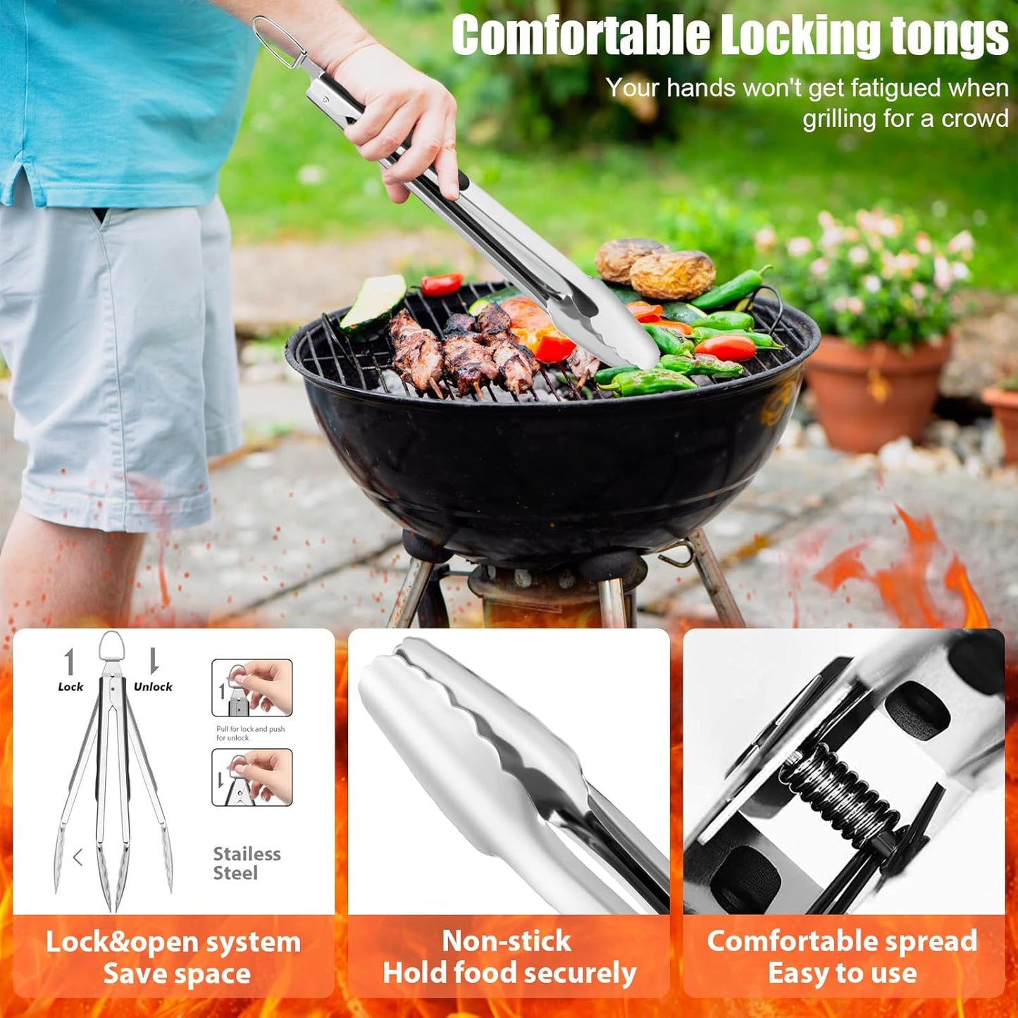 31Pcs BBQ Grill Accessories Set for Men Dad, Heavy Duty Grilling Tools Gifts for Fathers Day, Stainless Steel BBQ Utensils Kit with Mats, Grill Brush in Carrying Bag Brown