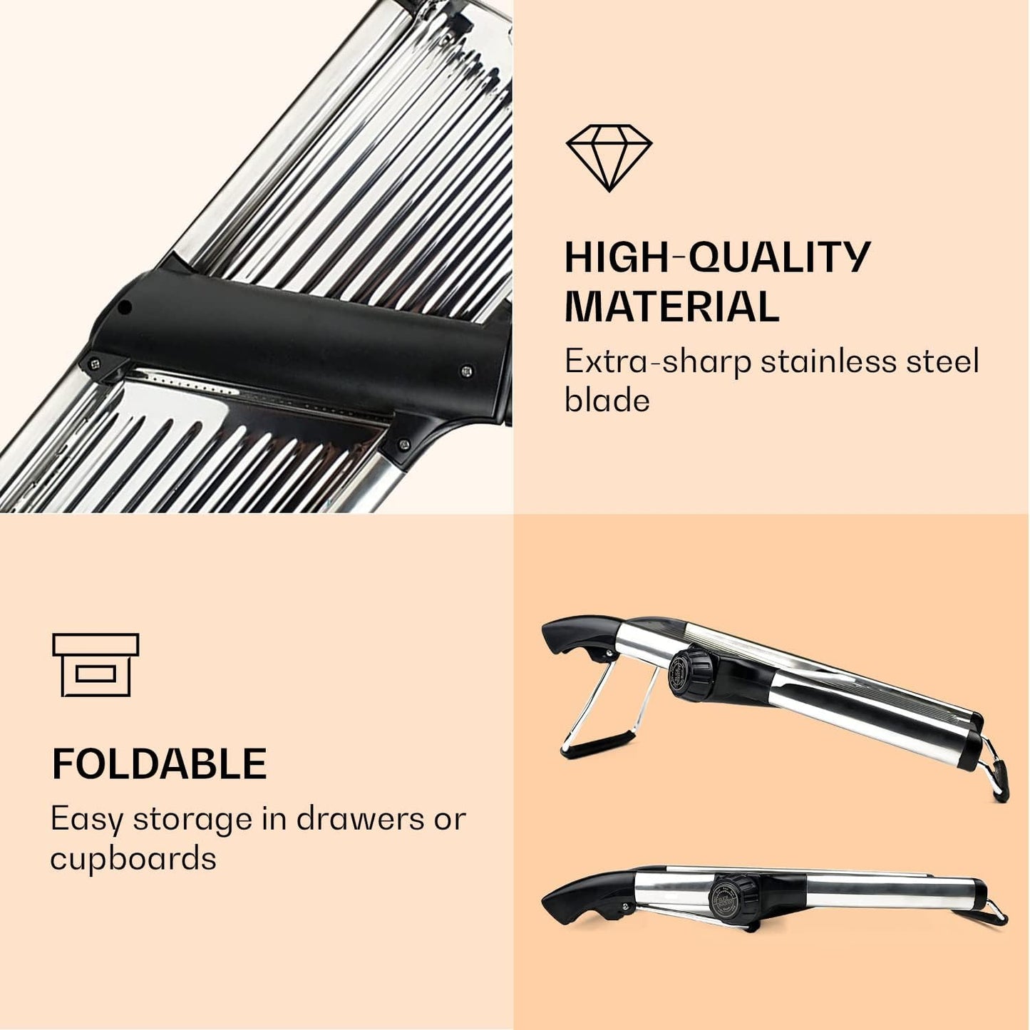 Gramercy Adjustable Mandoline Food Slicer, Mandoline Slicer for Kitchen, Mandolin, Potato, Tomato, Carrot, Vegetable, Fruit and Onion Cutter - Stainless Steel - INCLUDING 1 Pair Cut-Resistant Gloves