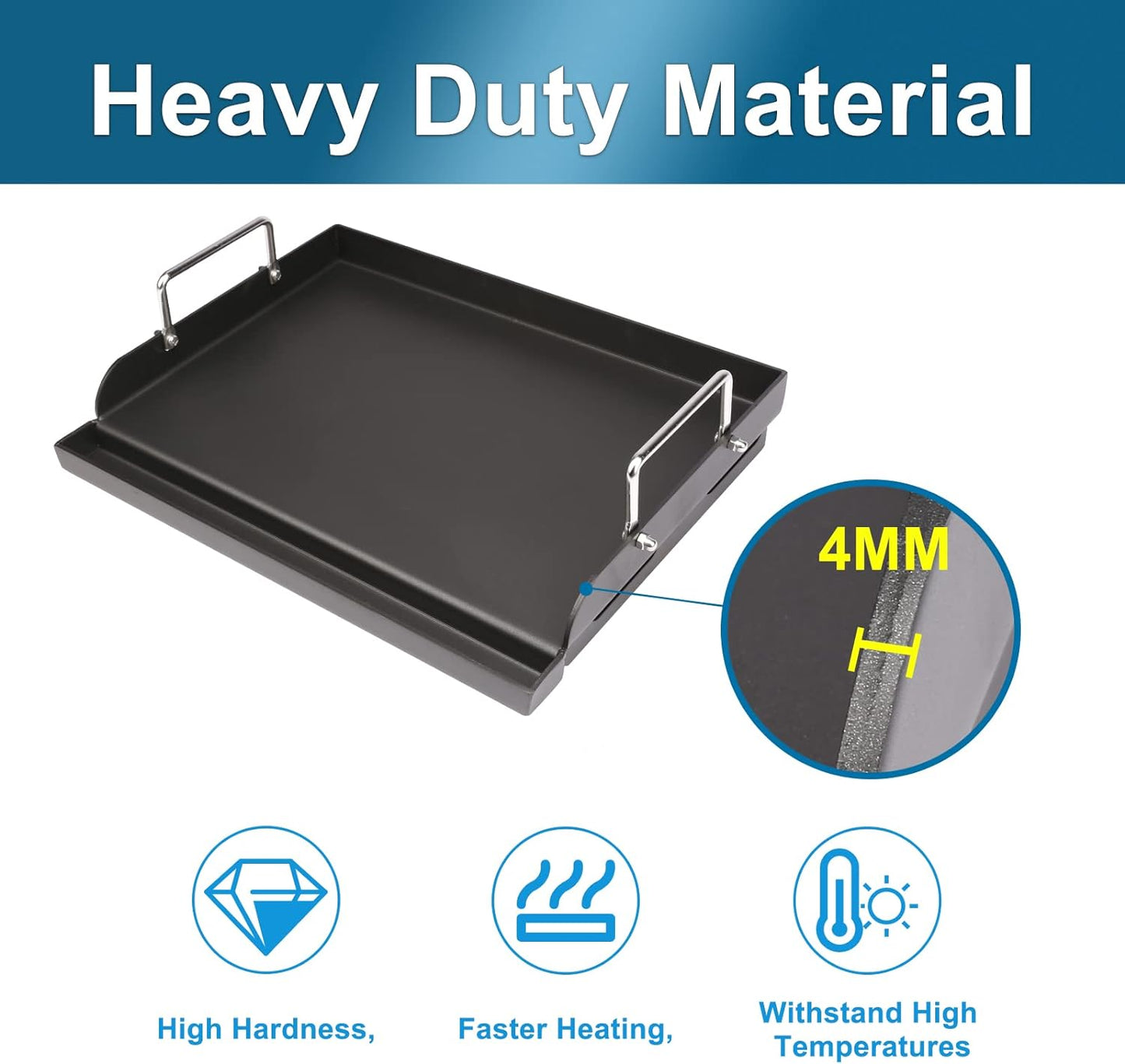 Utheer 17" X 13" Nonstick Coating Cooking Griddle for Gas Grill, Universal Griddle Flat Top Plate Insert with Grease Groove and Removable Handles for Charcoal/Gas Grills, Camping, Tailgating, Parties
