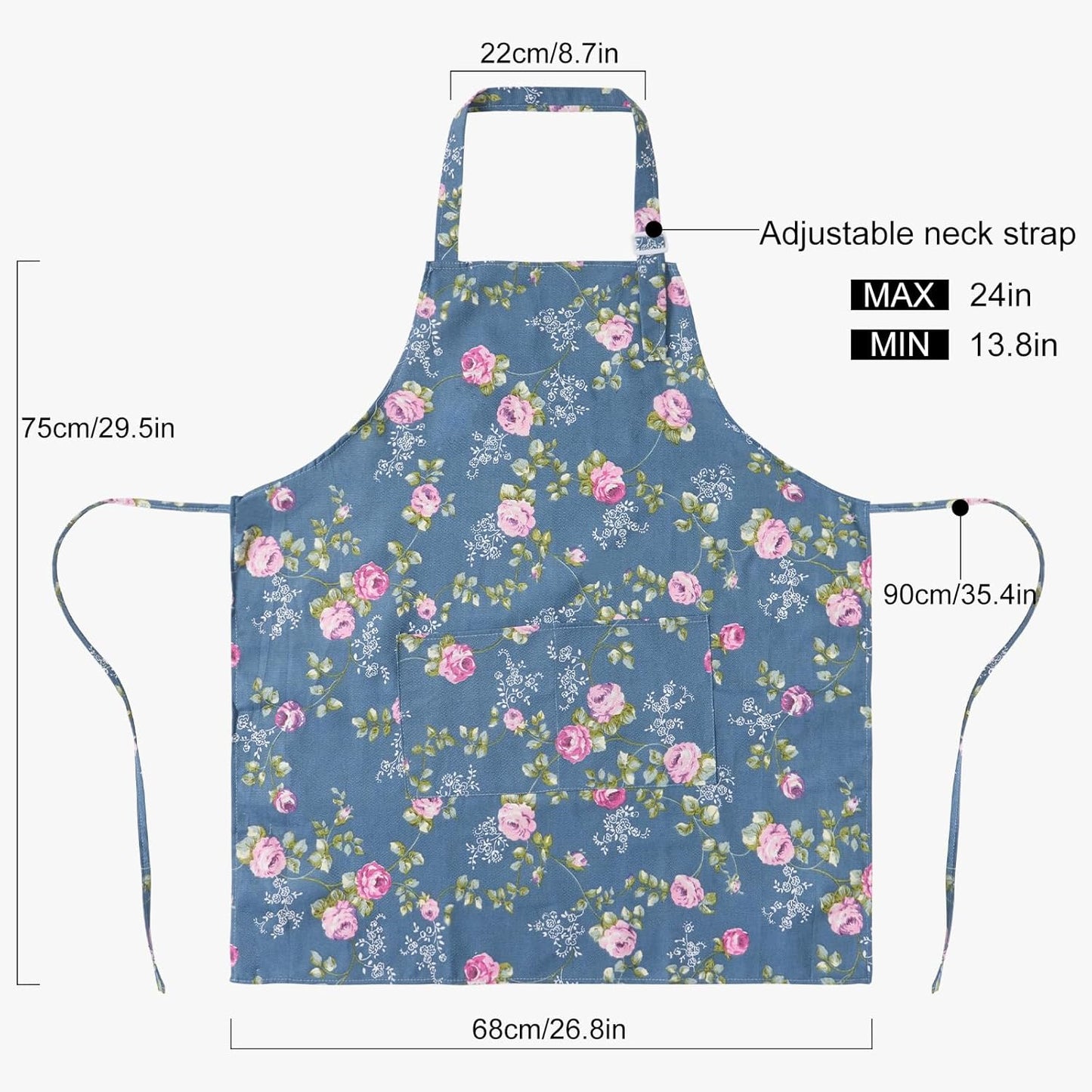 DILLMAN Aprons for Women with Pockets Cotton Linen Cooking Kitchen Baking Soft Durable Floral Gardening Apron