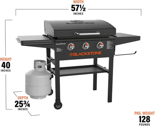 28 Inch Blackstone Griddle 2080 Original 3-Burner XL Griddle with Hood and Side Shelves Outdoor Flat Top Grill