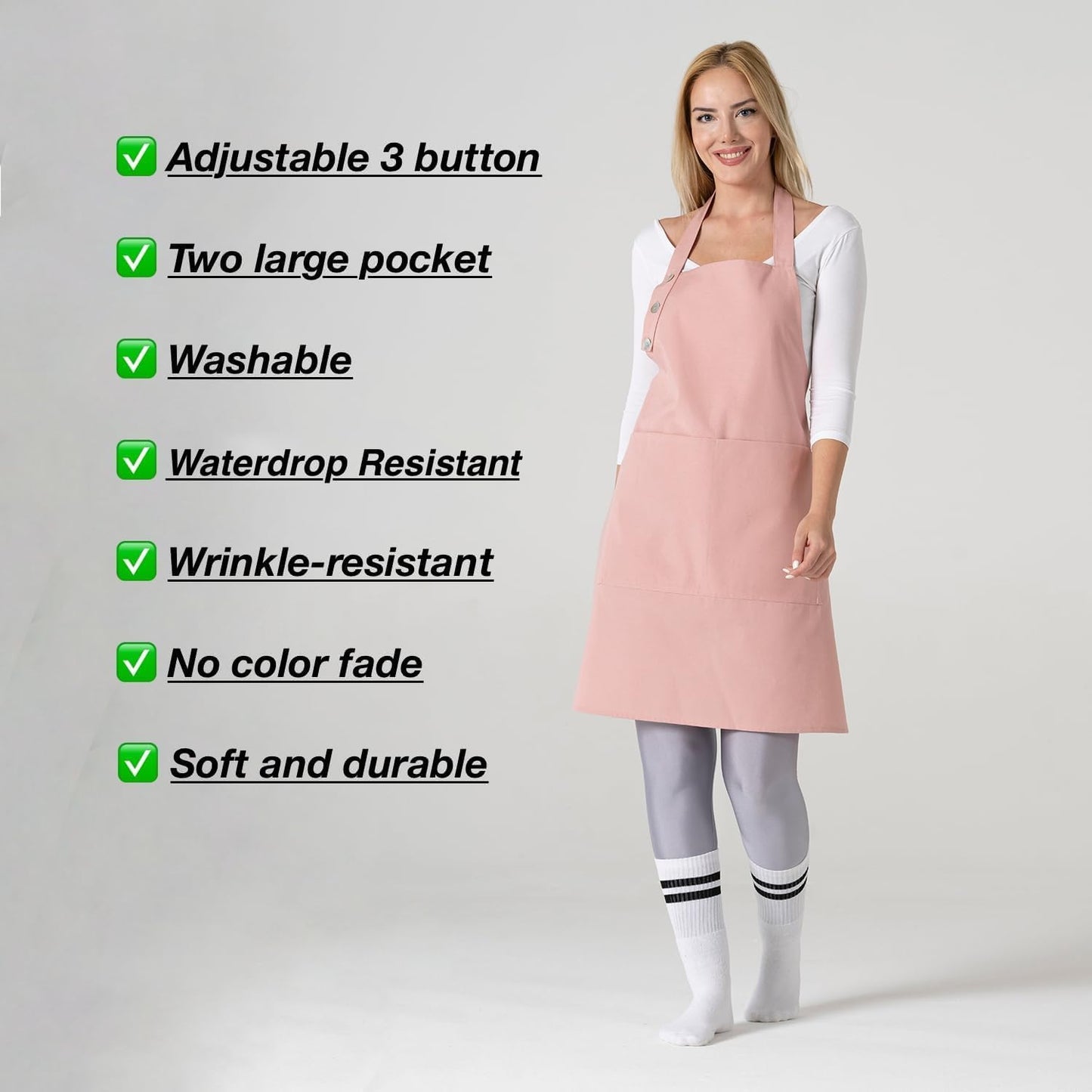 TOSHE Kitchen Apron Waterdrop Resistant Cotton Apron with Adjustable Aprons for Women with Pockets 10 Color Option Cooking Powder Pink Apron (Powder Pink)