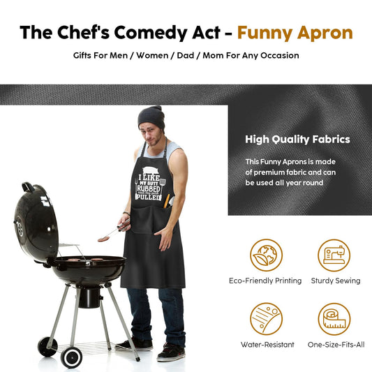 Funny BBQ Apron Gifts for Men, Hilarious Grill Chef Apron with Pockets, Adjustable Cooking Apron - Birthday & Fathers Day Gifts for Dad Husband Brother Boyfriend Grandpa