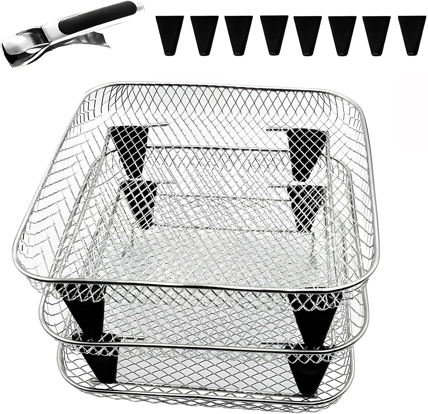 Upgrade 8Inch Square Air Fryer Rack,Three Stacktable Dehydrator Rack,Square Air Fryer Accessories,Only Fit for Air Fryer Which Inner Size >8.2 Inch(Square)