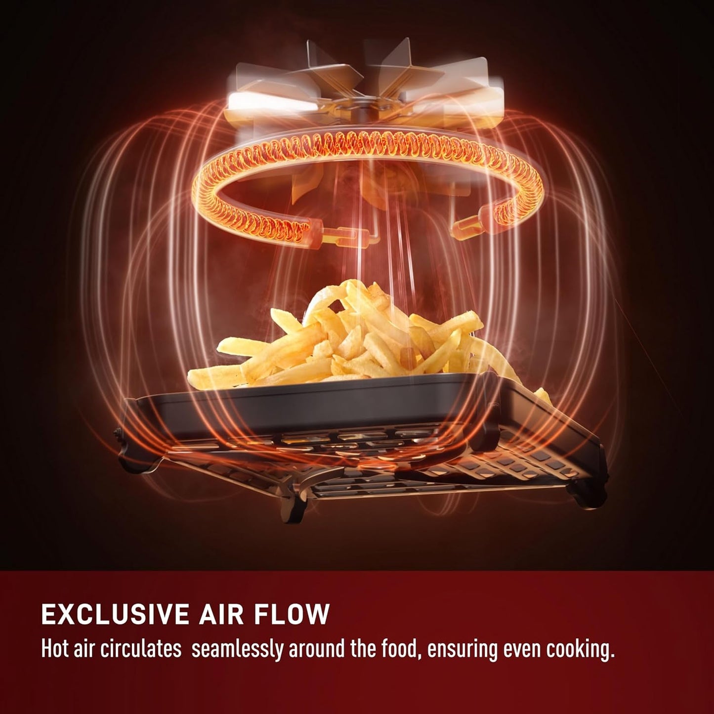 T-Fal Infrared Air Fryer: 6 Qt Digital Touch Screen, 7-In-1 Cooking Functions, 45-Seconds to Reach 750°F on Carbon Fiber Heater Surface, No-Shake Technology, Crispy Finish, 1550W, Black