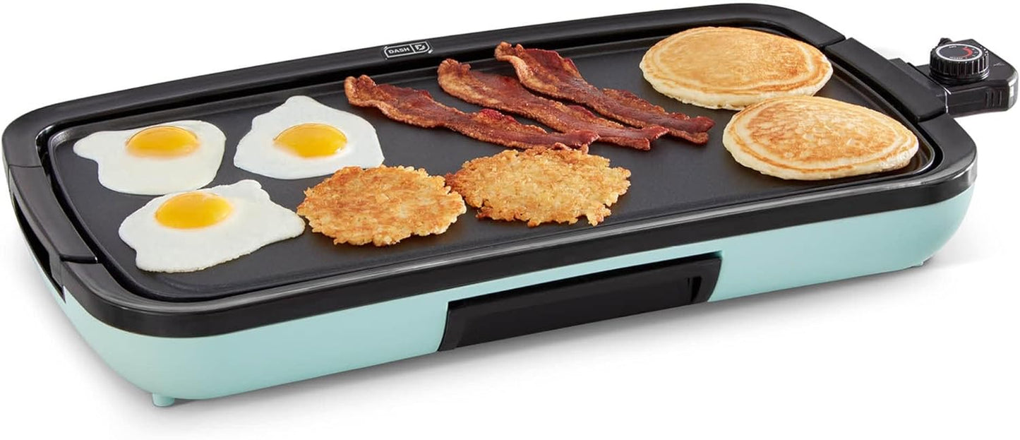 DASH Deluxe Everyday Electric Griddle with Dishwasher Safe Removable Nonstick Cooking Plate for Pancakes, Burgers, Eggs and More, Includes Drip Tray + Recipe Book, 20” X 10.5”, 1500-Watt - Aqua