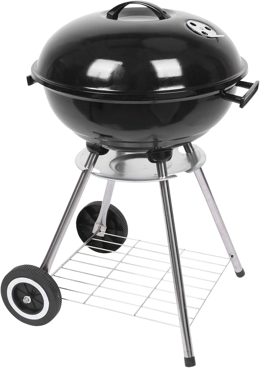 18“ Charcoal Grill with Wheels for Outdoor Cooking Barbecue Camping BBQ Coal Kettle Grill Tailgating Portable Heavy Duty round with Thickened Grilling Bowl Wheels, Black