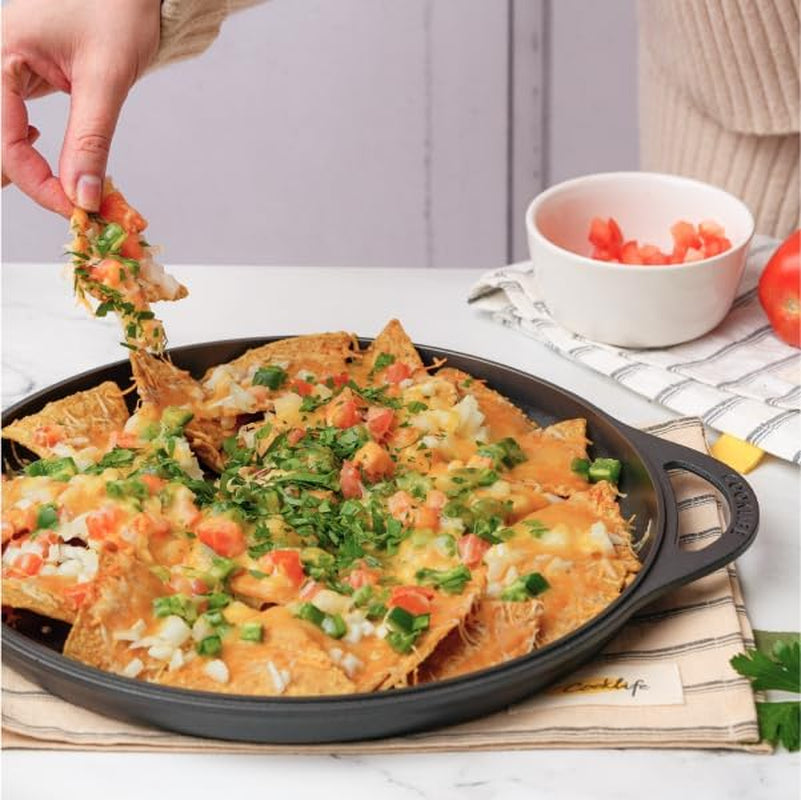 12 Inch Lightweight Pre-Seasoned Cast Iron Griddle with Cleaning Kit - Smooth Polished Surface, Easy to Clean Cast Iron Skillets Use in the Oven, on the Stove or Grill, over a Campfire