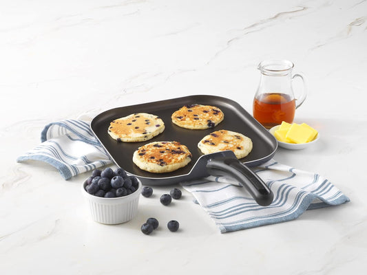 Goodcook 11-Inch Square Griddle Pan, Nonstick Aluminum Frying Pan, Even Heating, Ergonomic Handle, Perfect for Eggs, Bacon, and Breakfast, Small Griddle Pan, Durable Black Finish