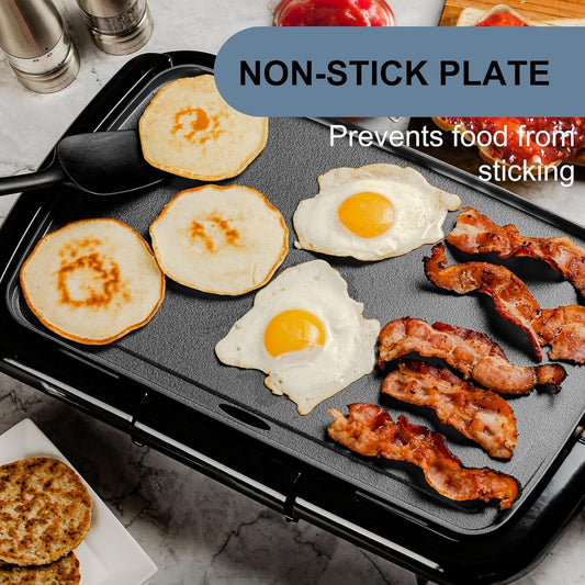 OVENTE Electric Griddle with 16 X 10 Inch Flat Non-Stick Cooking Surface, Removable and Adjustable Temperature Control, Indoor Grill for Instant Breakfast, Pancakes, Eggs or Burgers, Black GD1610B