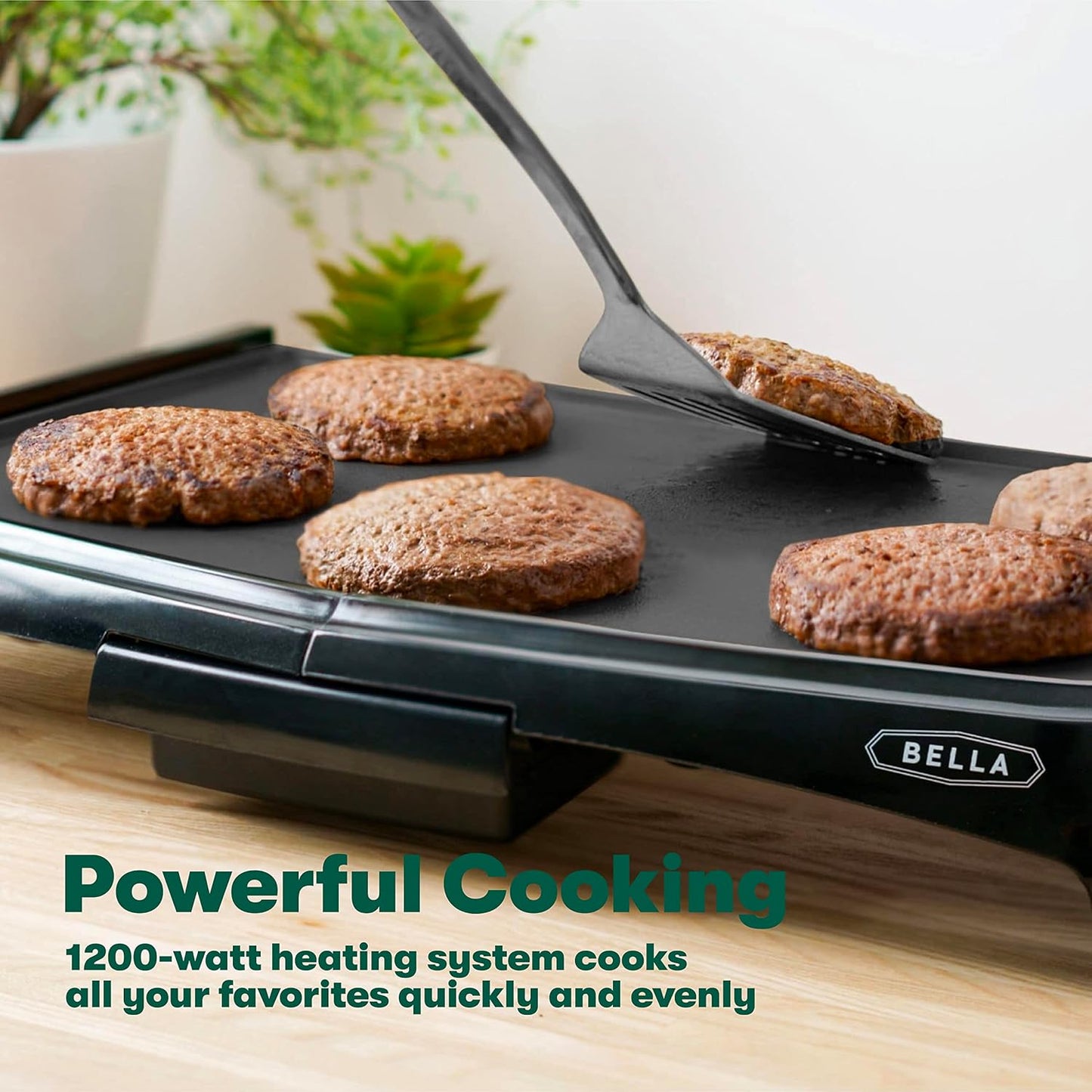 BELLA Electric Griddle with Crumb Tray - Smokeless Indoor Grill, Nonstick Surface, Adjustable Temperature Control Dial & Cool-Touch Handles, 10" X 16", Black