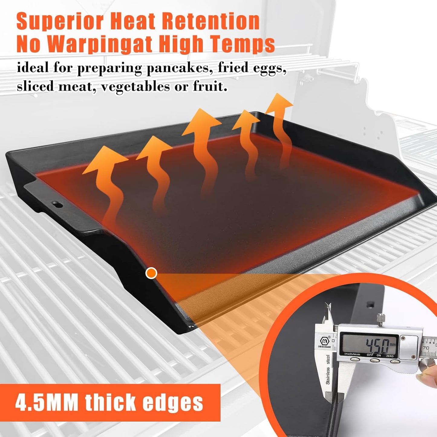 Universal Cast Iron Cooking Griddle 23" X 16", Nonstick Cast Iron Griddle Flat Top, Grill Plate with Extra High Sidewalls and Deep Grease Groove for Gas Grills and 4-5 Burner Range Oven