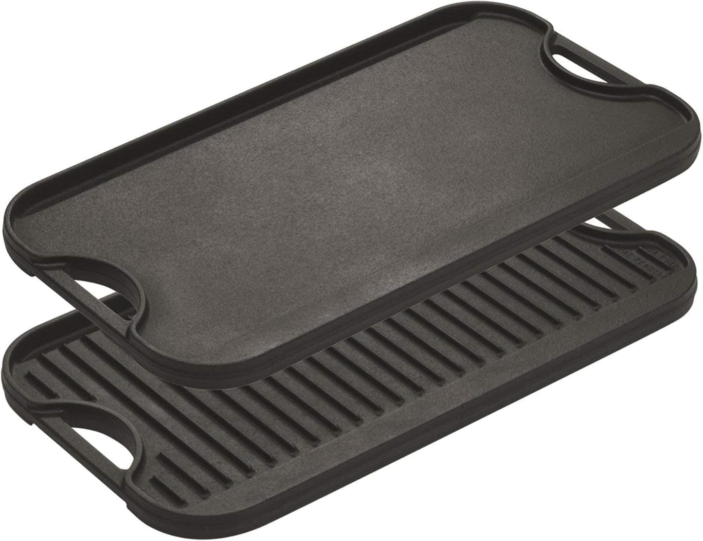Lodge 20 X 10.44 Inch Pro-Grid Reversible Cast Iron Grill/Griddle – Double Burner Cookware, Pre-Seasoned, Non-Toxic, Made in USA, for Stovetop, Oven, Grill & Campfire