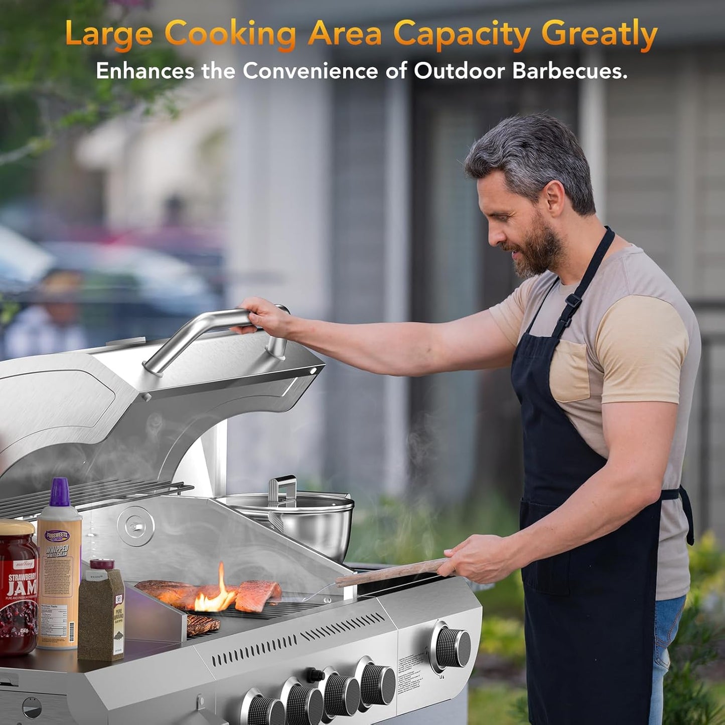 Gas Grill,Heavy-Duty Stainless Steel BBQ Grill,4 Burner Gas Grill with Side Burner,42000 BTU Propane Grill for Outdoor Cooking,Barbecue,Garden and Patio Backyard