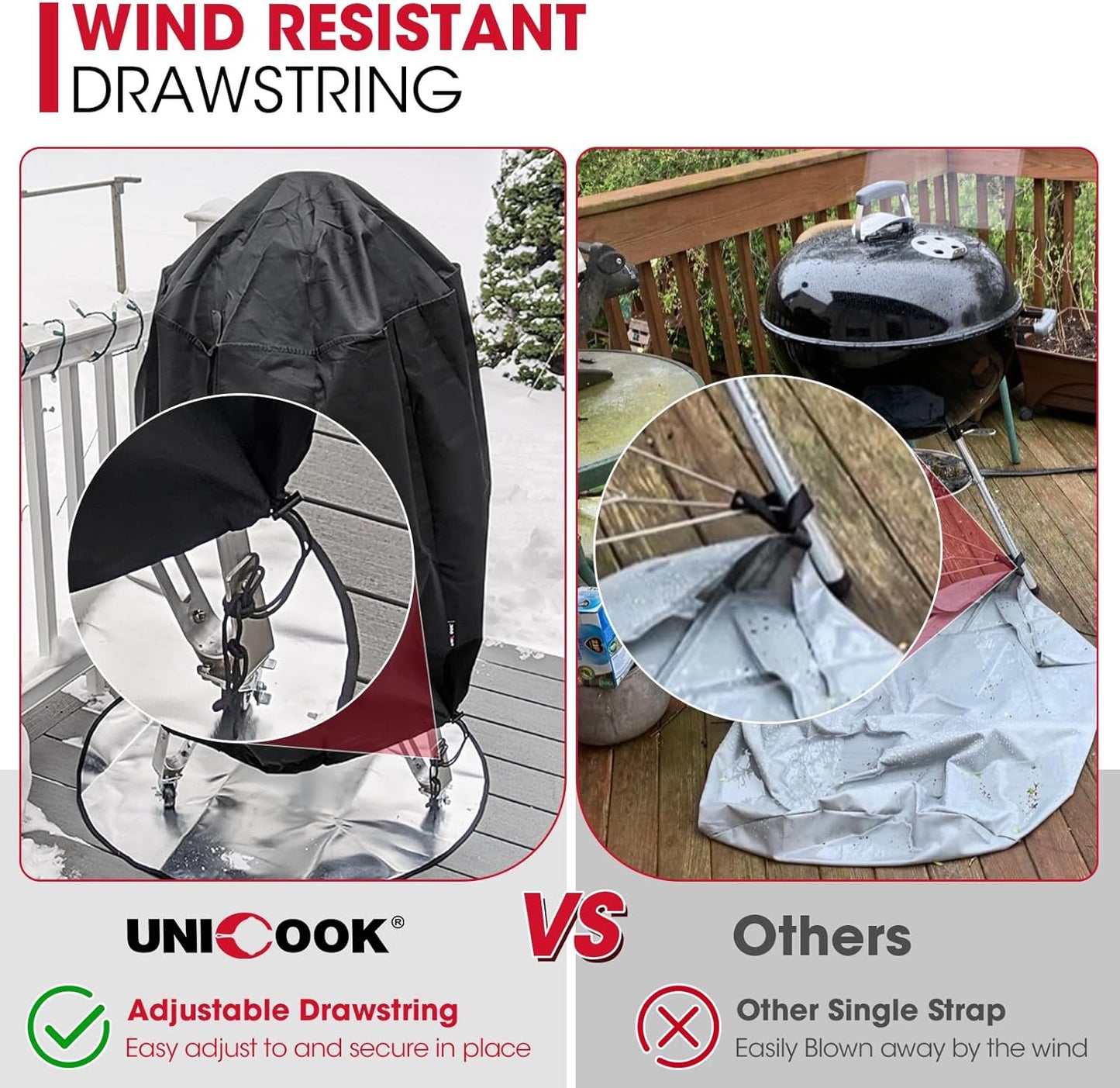 Unicook round Smoker Cover 30 Inch, Heavy Duty Waterproof Charcoal Kettle BBQ Grill Cover, Fade Resistant Barrel Protector, Fits Weber Char-Griller Akorn Kamado and More, 30" Dia X 36" H