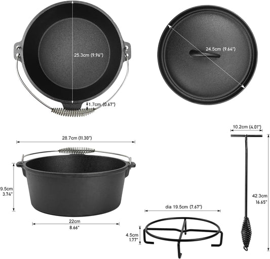 8 Piece Cast Iron Pots and Pans Set Cast Iron Skillets Bakeware and Square Grill Pan Camping Kitchen Cookware