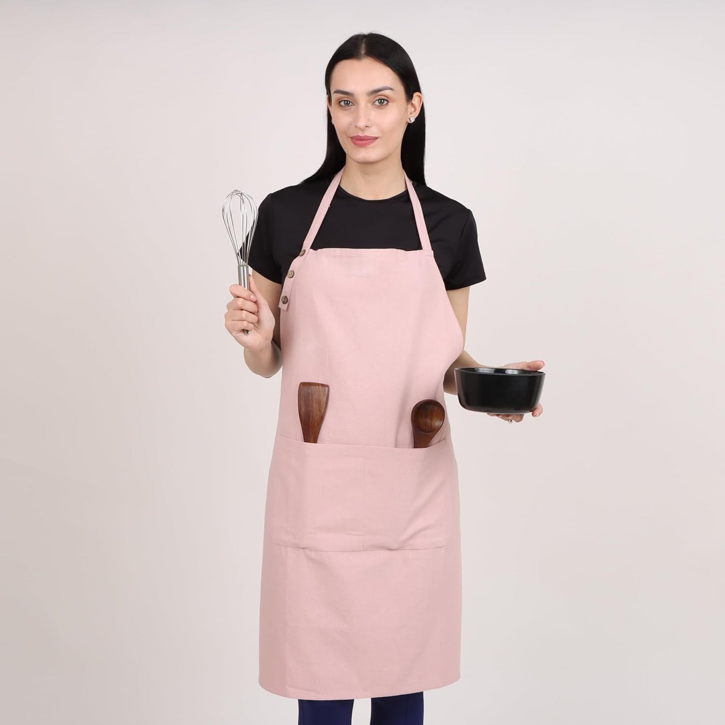Kitchen Apron Cotton Waterdrop Resistant with Adjustable Aprons for Women with Pockets 8 Color Option Cooking