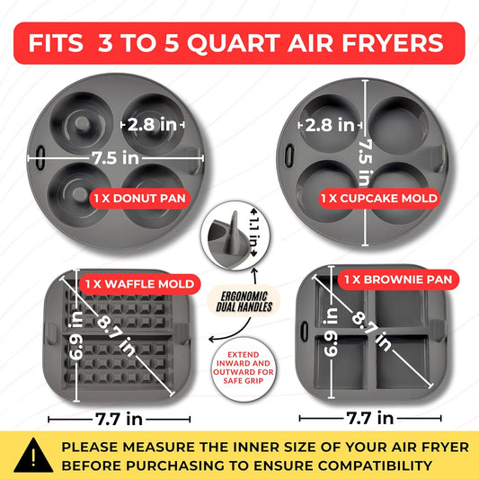 Set of 4 - EM Silicone Air Fryer Liners – Reusable Air Fryer Accessories with Cupcake, Donut, Brownie, Waffle Molds – Heat-Resistant, Food-Grade Silicone for Ninja, Gourmia.