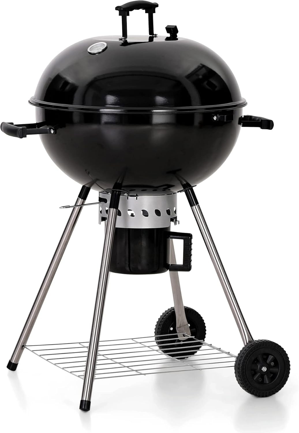 MFSTUDIO 22" Master Kettle Charcoal Grill, Premium Outdoor Barbecue Grill with Thermometers, Porcelain-Enameled Lid & Ash Catcher, Black