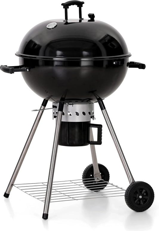 MFSTUDIO 22" Master Kettle Charcoal Grill, Premium Outdoor Barbecue Grill with Thermometers, Porcelain-Enameled Lid & Ash Catcher, Black