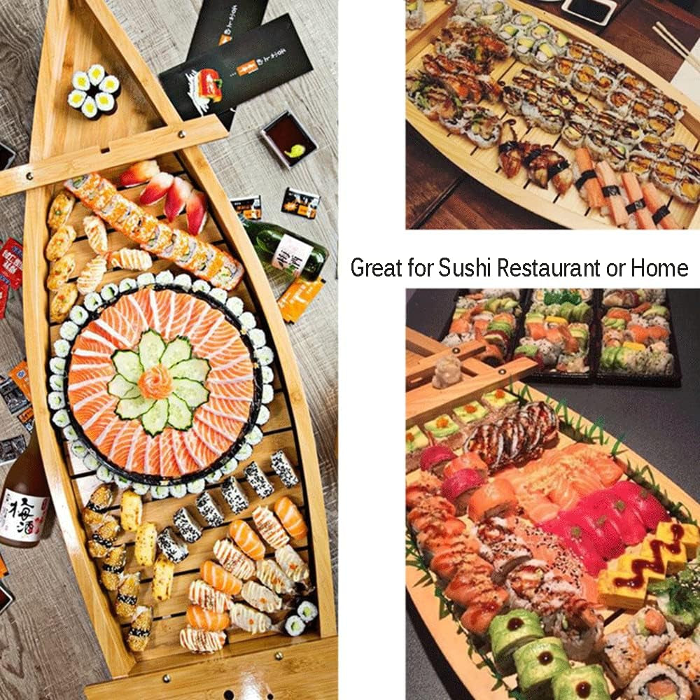 20 Inch Wooden Sushi Boat Serving Tray, Large Sushi Boat Plate for Sashimi Board Seafood Party, Great for Sushi Restaurant or Home (20.4Inch/52Cm)