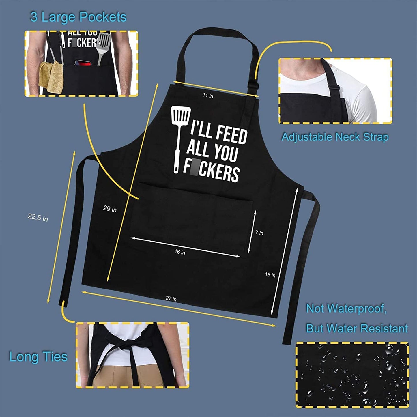 Miracu Funny Cooking Aprons for Men Women, Funny Dad Gifts for Mens Father, Mom - Fathers Day Presents, Birthday Gifts for Dad Step Brother Boyfriend Husband, Cool BBQ Grilling Kitchen Chef Apron
