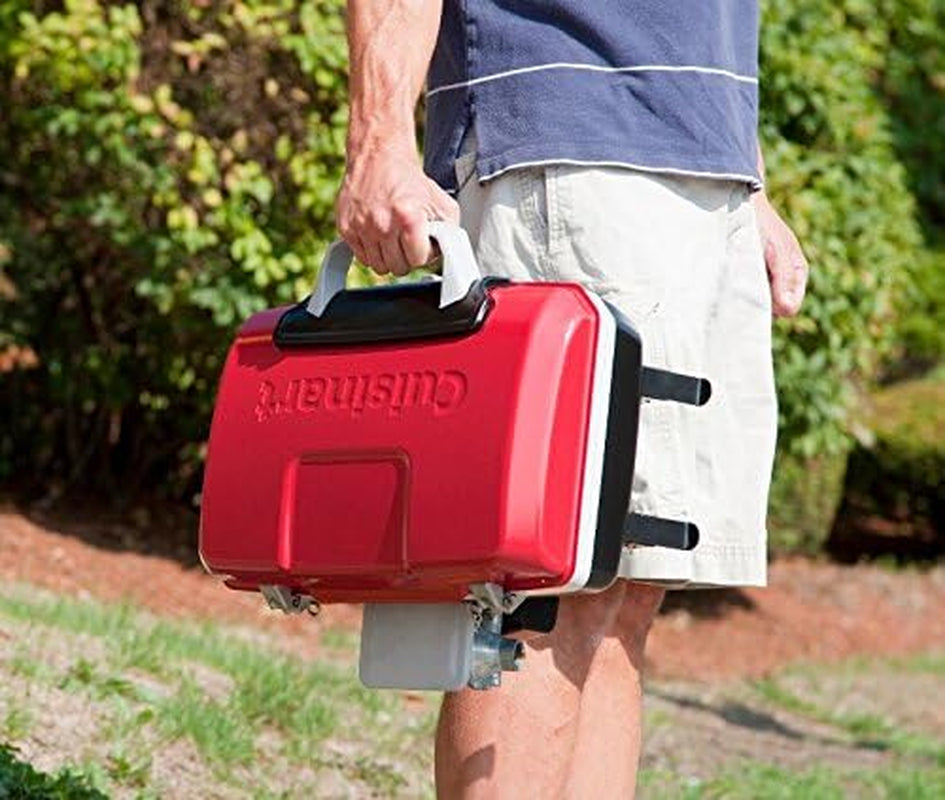 Cuisinart Petite Gourmet Portable Gas Grill, Compact & Lightweight Tabletop Small Grill for Bbqs, Camping, Tailgates & Small Spaces, 5,500 BTU Burner Folding with Carry Handles, Red