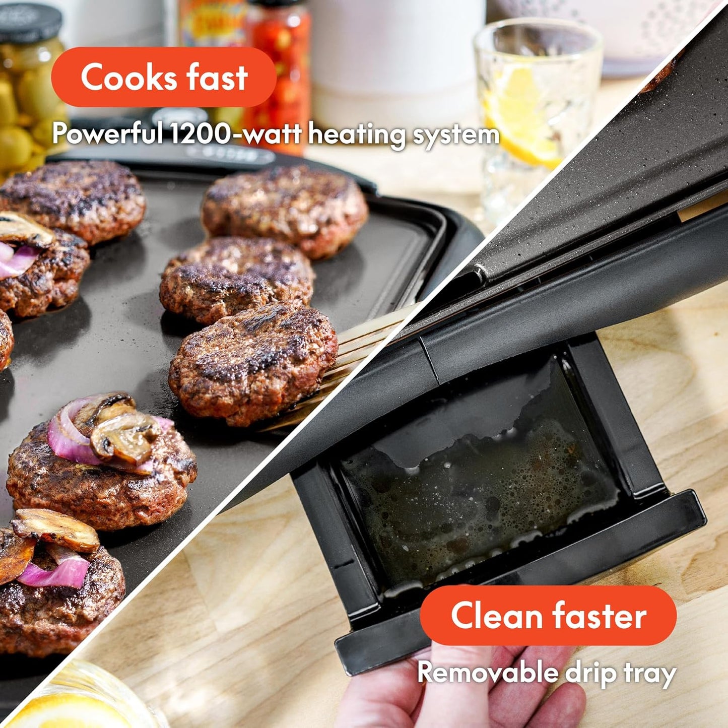 BELLA Electric Griddle & Flat Grill with Nonstick Large Cooking Surface and Removable Probe for Eggs, Tortillas, Pancake and More, 10.5" X 20", Black