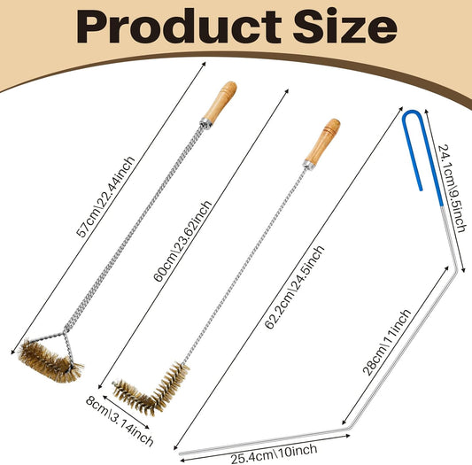 Nuenen 3 Pieces Fryer Cleaning Tools Including L Shaped Fryer Cleaning Brush, Deep Cleanout Rod and Long Handle Basket Brush, Good to 750F for Restaurant Accessories