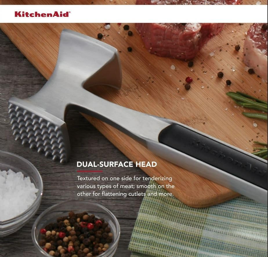 Kitchenaid Gourmet Multi Sided Meat Tenderizer for Pounding Meats, Nuts, Shellfish, Ect, Hang Hole for Easy Storage, Hand Wash, One Size, Black
